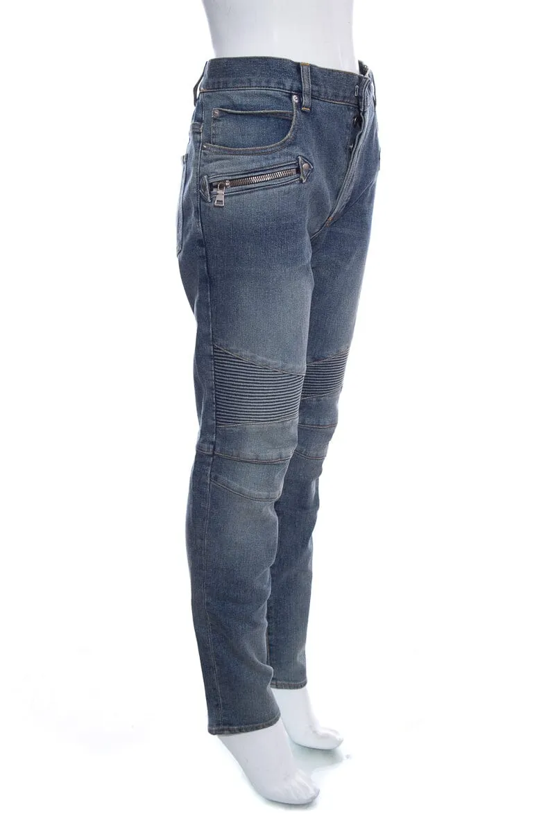 Balmain Denim Moto Skinny Jeans SZ 34