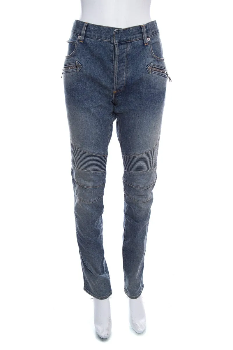 Balmain Denim Moto Skinny Jeans SZ 34