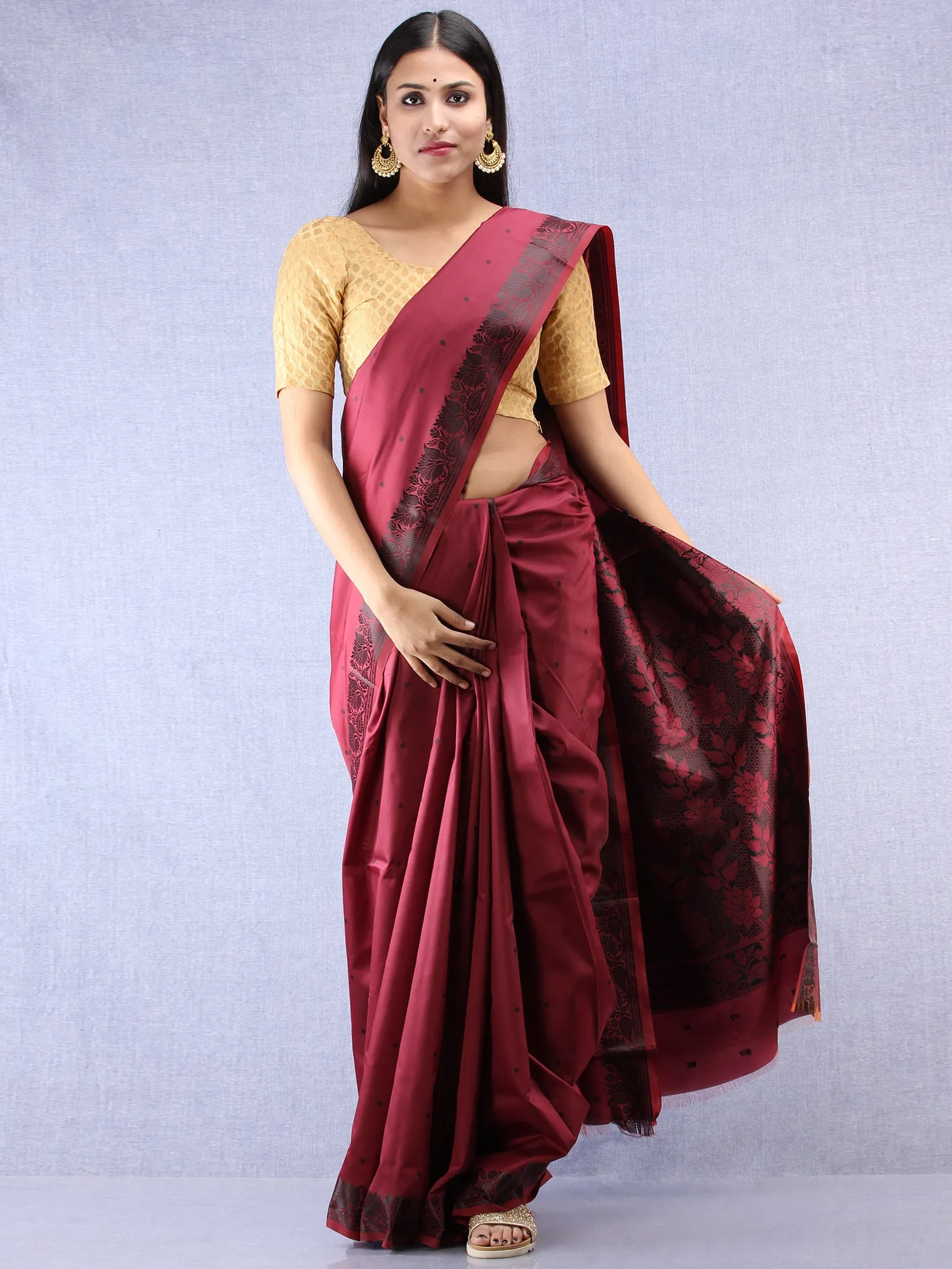 Banarasee Art Silk Saree - Wine Red Black - S031704378