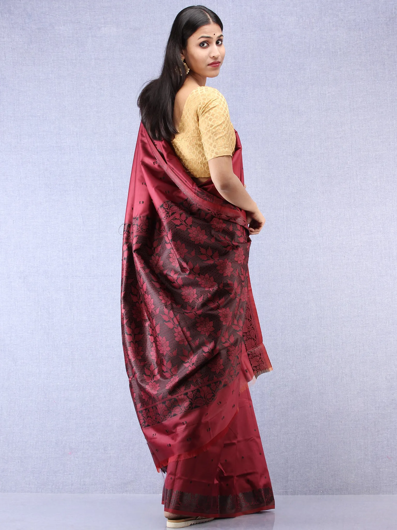 Banarasee Art Silk Saree - Wine Red Black - S031704378