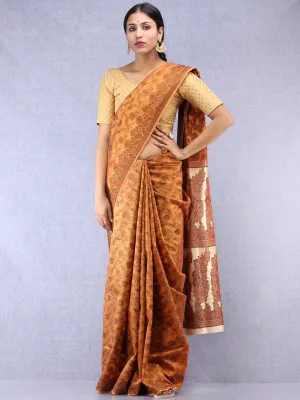 Banarasee Art Silk Saree With Resham Weaving Work - Mustard Yellow & Beige - S031704424