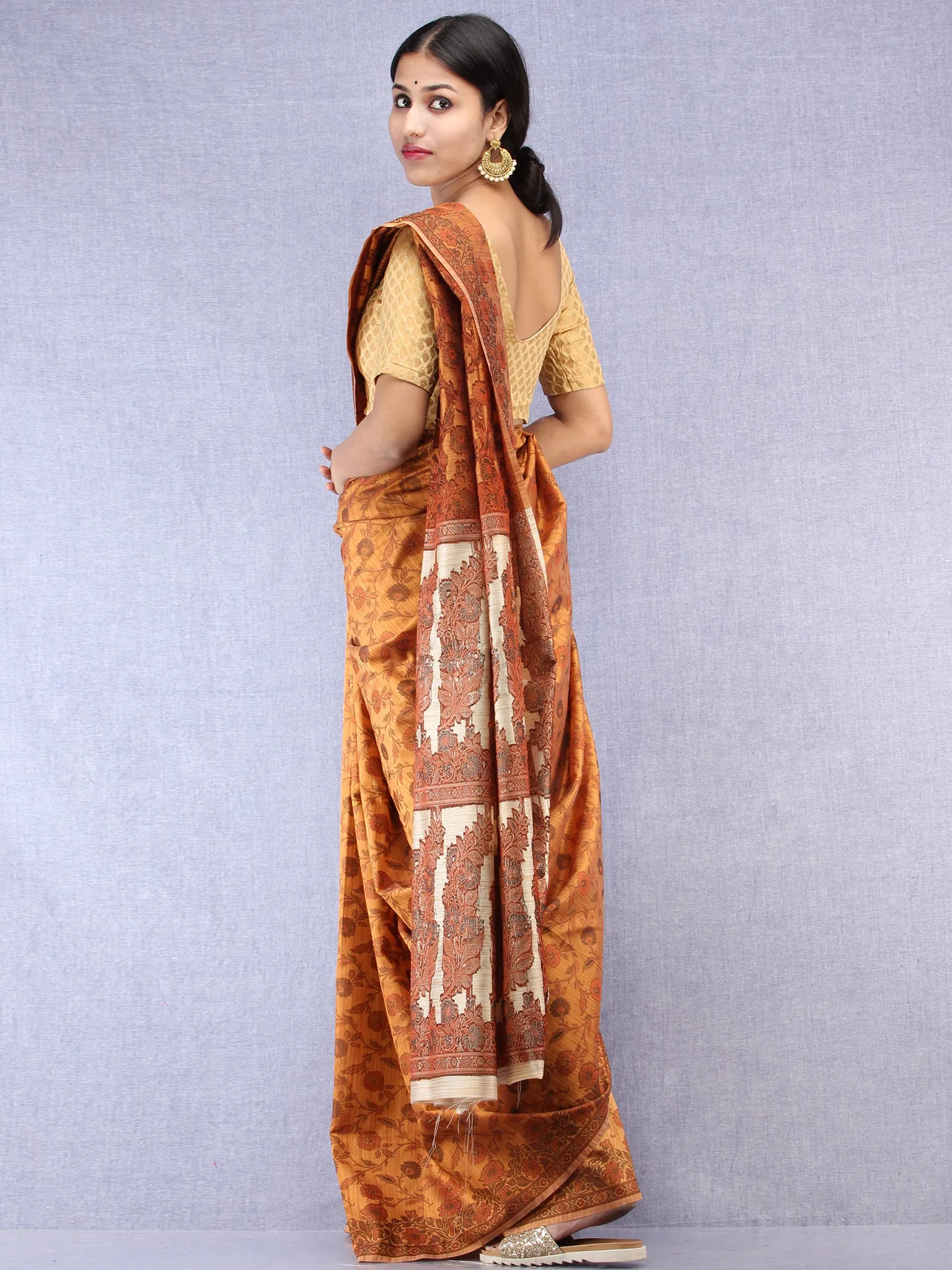 Banarasee Art Silk Saree With Resham Weaving Work - Mustard Yellow & Beige - S031704424