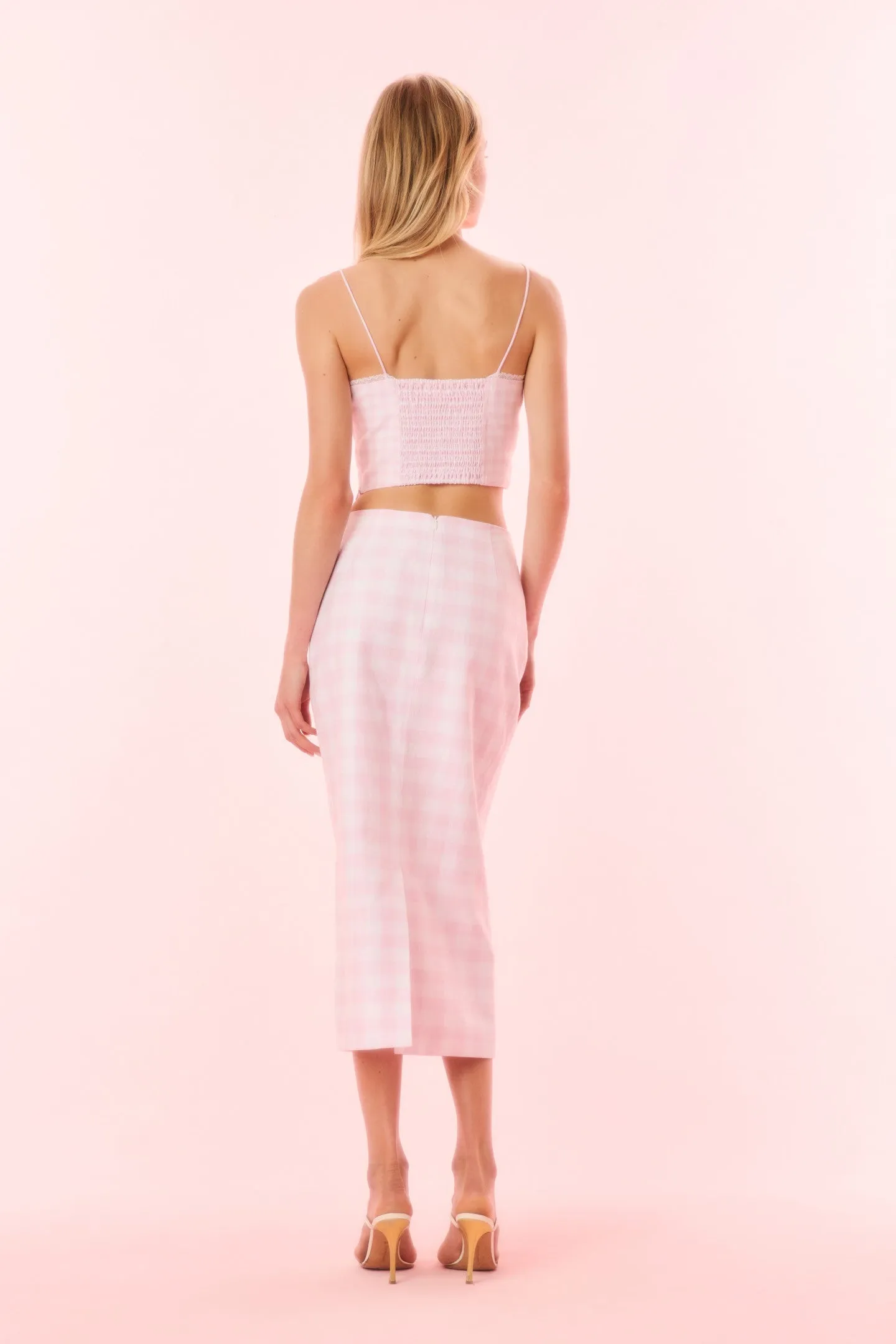 Biselle Linen Gingham Midi Skirt