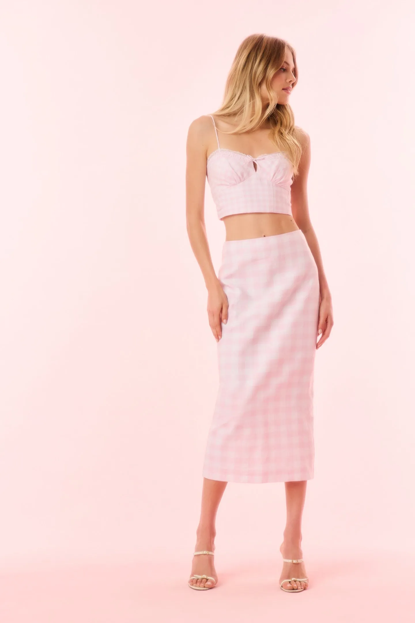 Biselle Linen Gingham Midi Skirt
