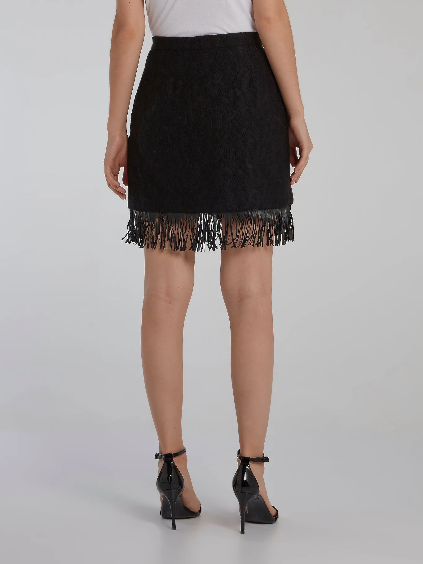 Black Fringe Detail Mini Skirt