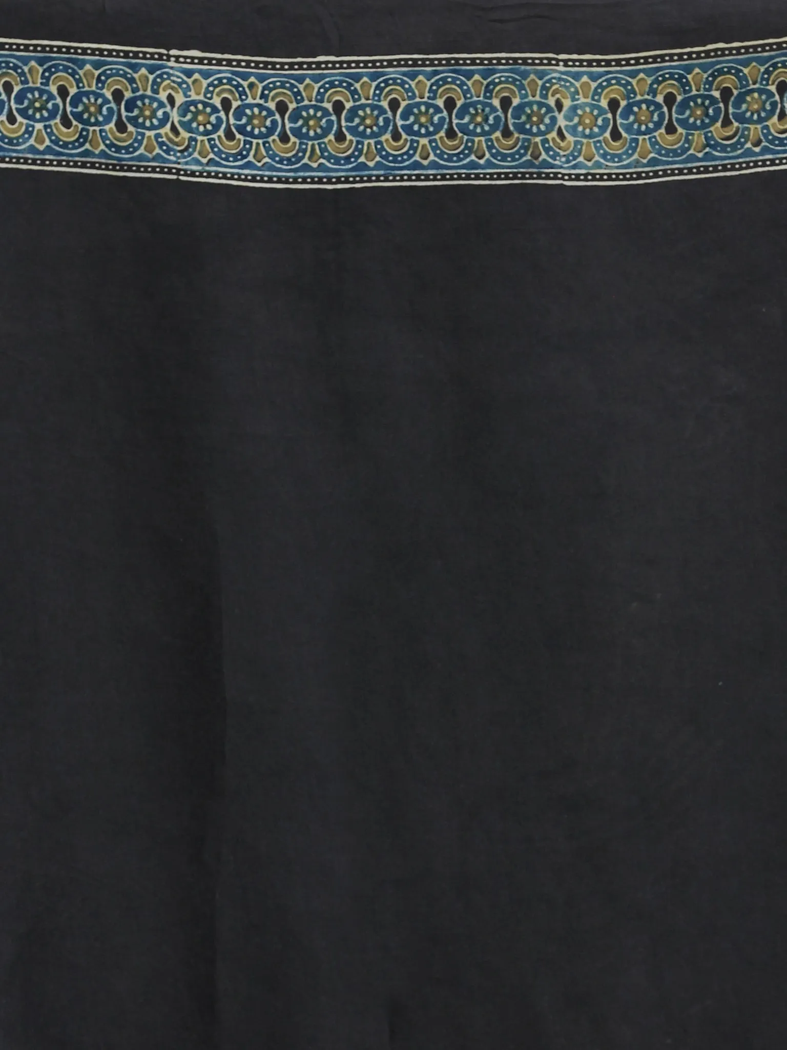 Black Green Indigo Ajrakh Hand Block Printed Modal Silk Saree in Natural Colors - s031704243