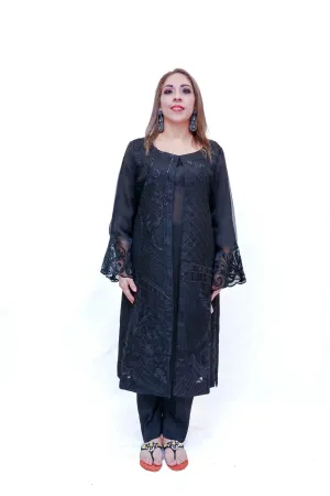 Black Organza Silk Embroidered Suit - Salwar Kameez
