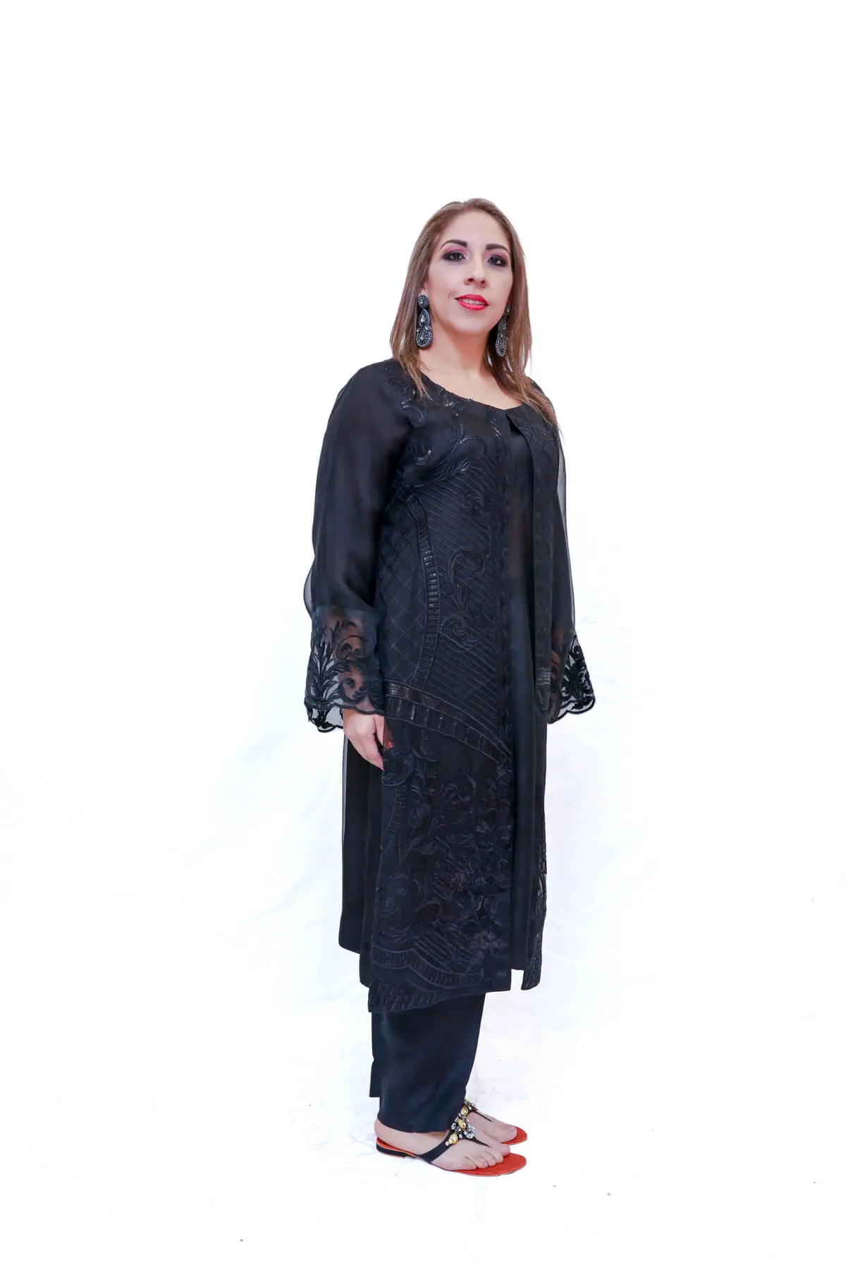 Black Organza Silk Embroidered Suit - Salwar Kameez