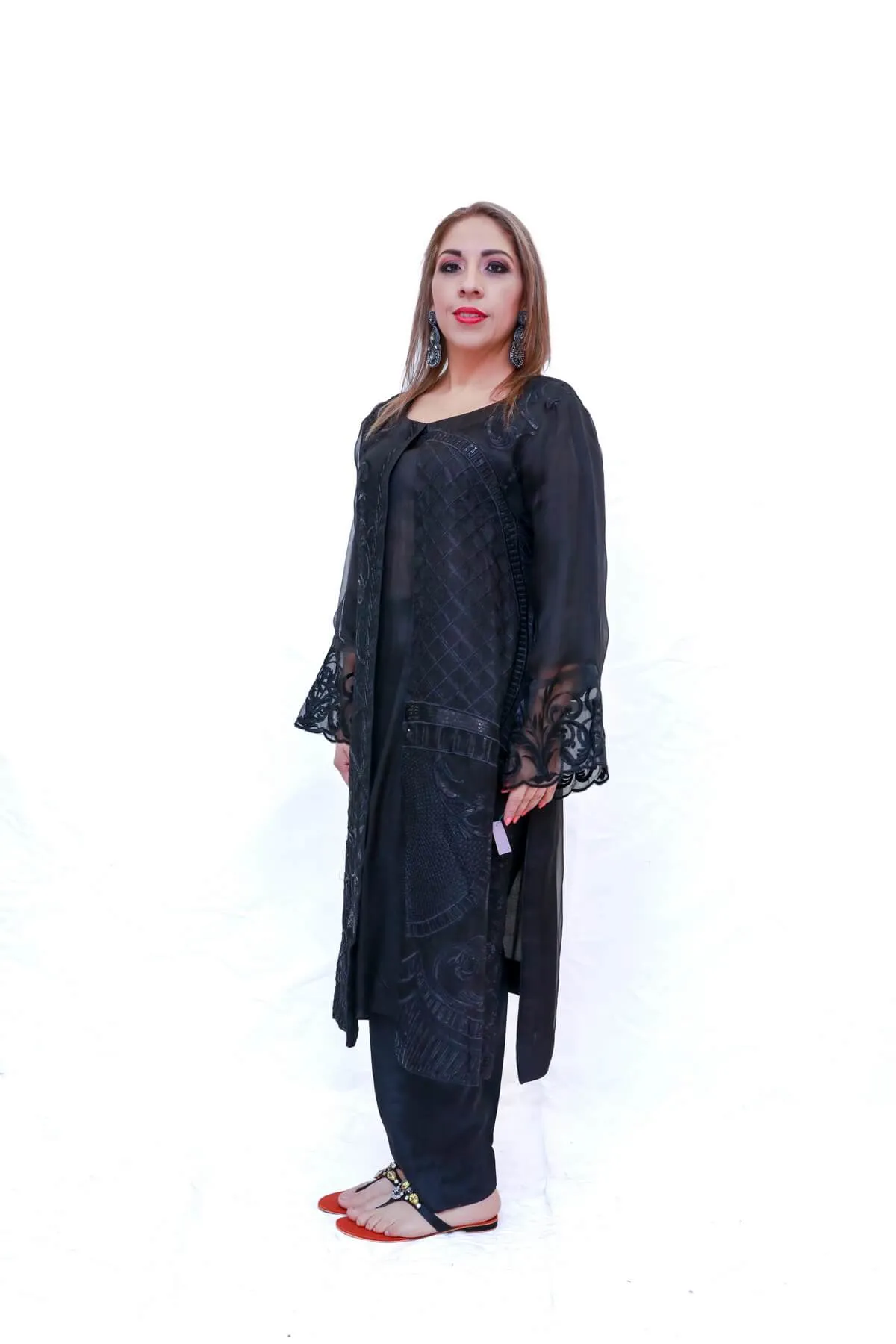 Black Organza Silk Embroidered Suit - Salwar Kameez