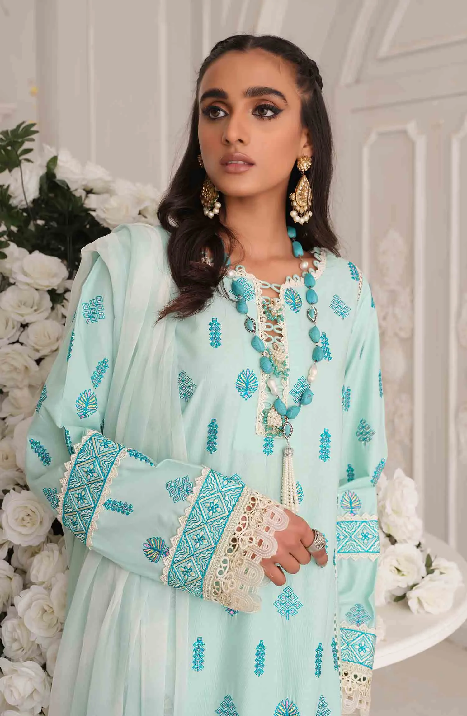 Blue Kameez Trouser and Dupatta Pakistani Eid Dress