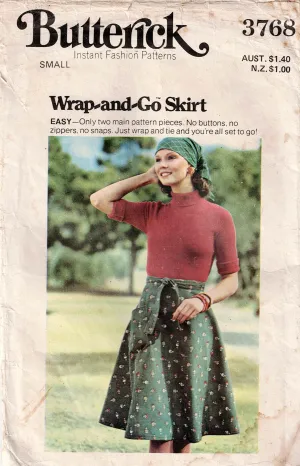 Butterick 3768 Womens EASY Wrap Skirt NO BUTTONS OR ZIPS 1970s Vintage Sewing Pattern Size MEDIUM Size 8 - 10