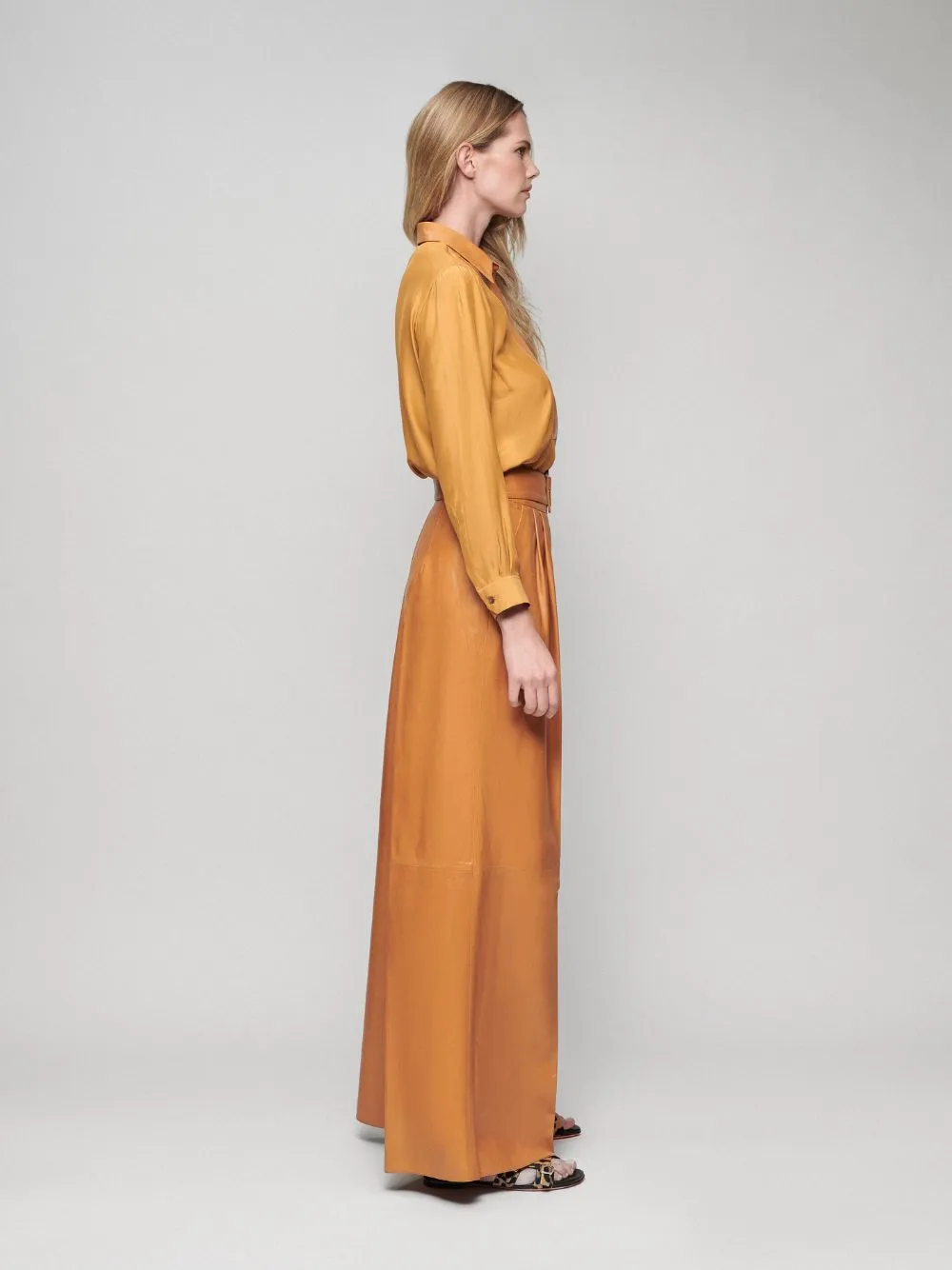 Cosmos Silk Shirt with Leather Bib