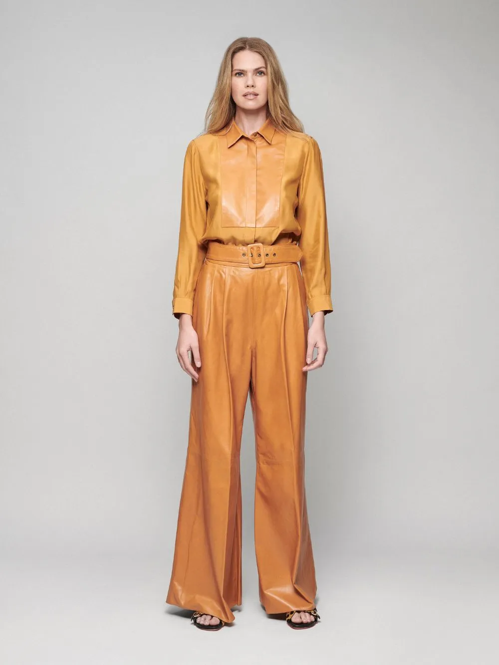 Cosmos Silk Shirt with Leather Bib
