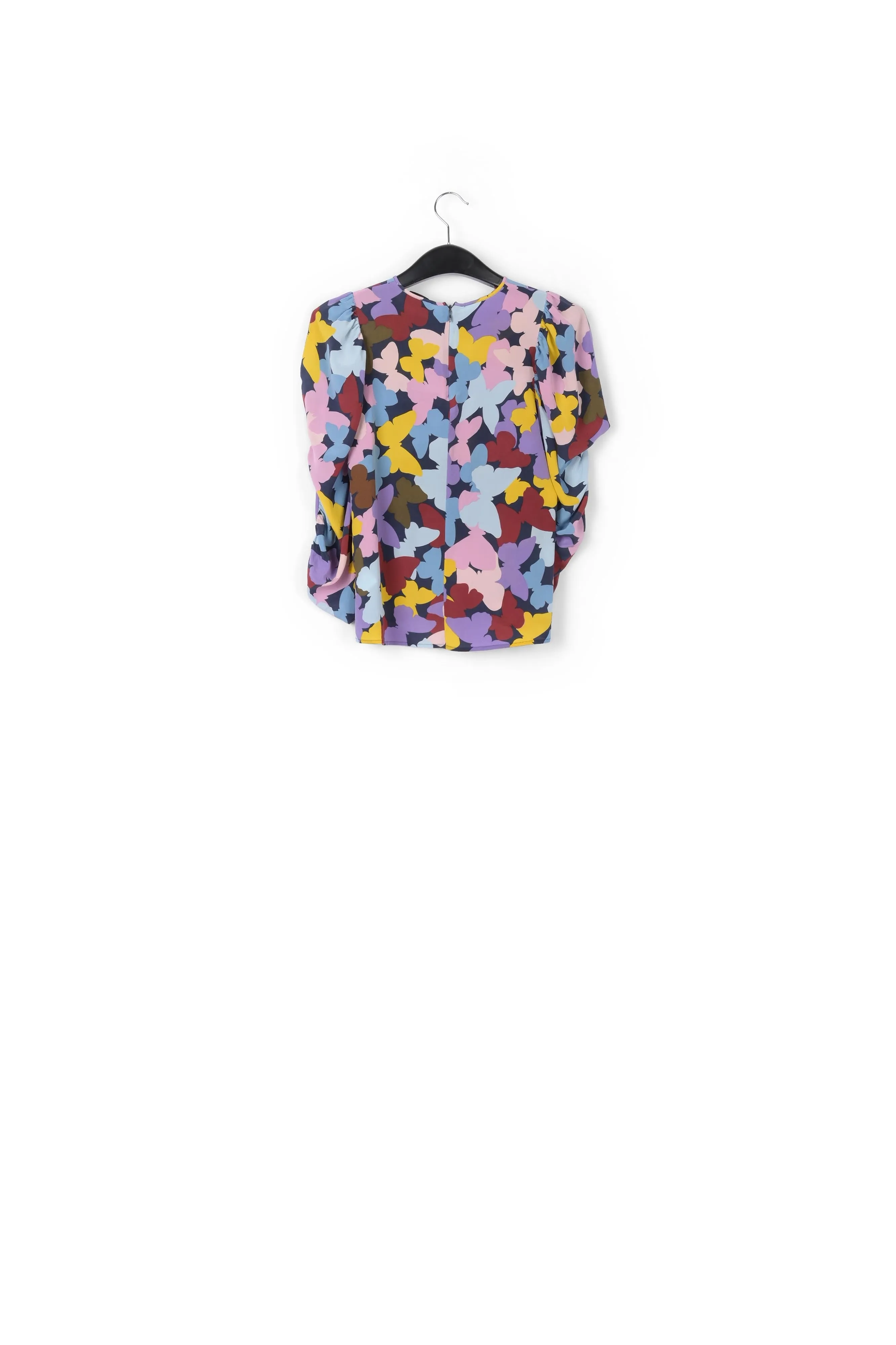 Dark blue silk butterfly print top
