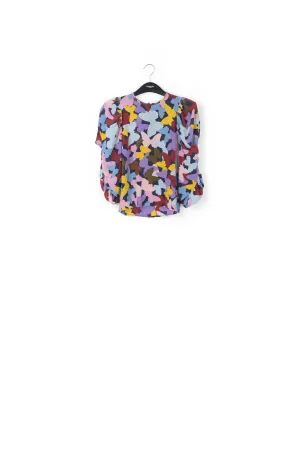 Dark blue silk butterfly print top