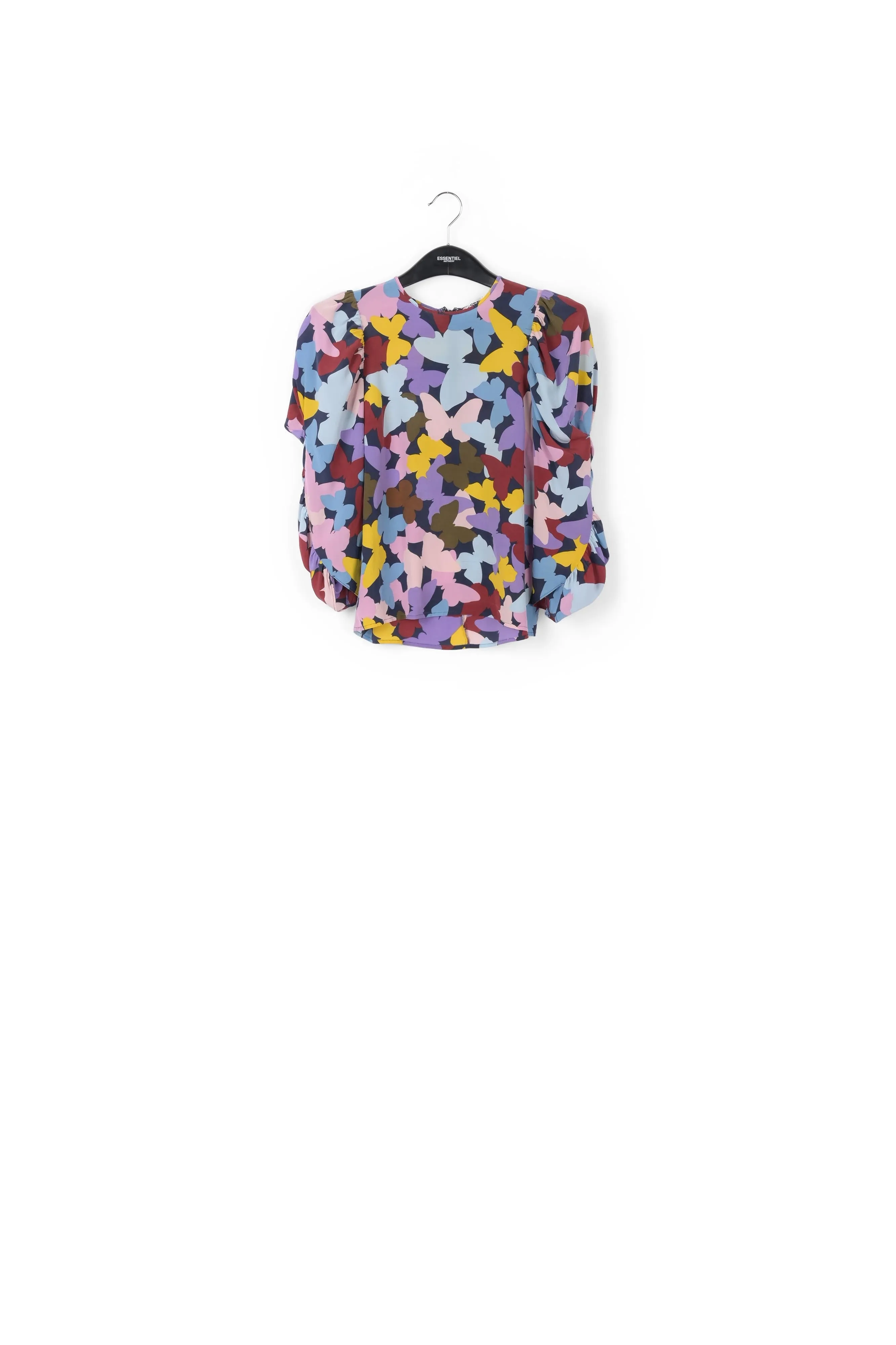 Dark blue silk butterfly print top