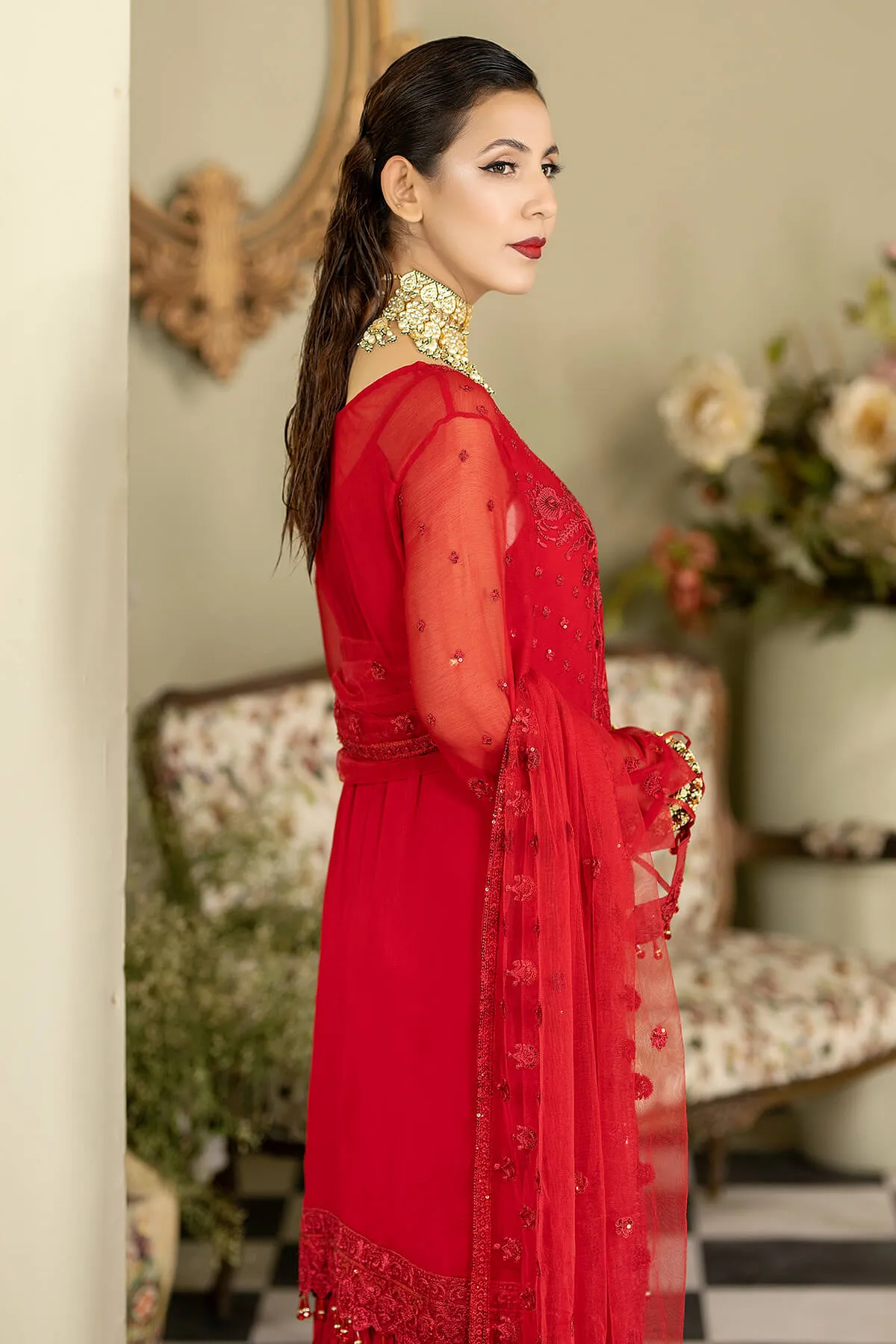Deep Red Embroidered Pakistani Salwar Kameez Dupatta Salwar Suit