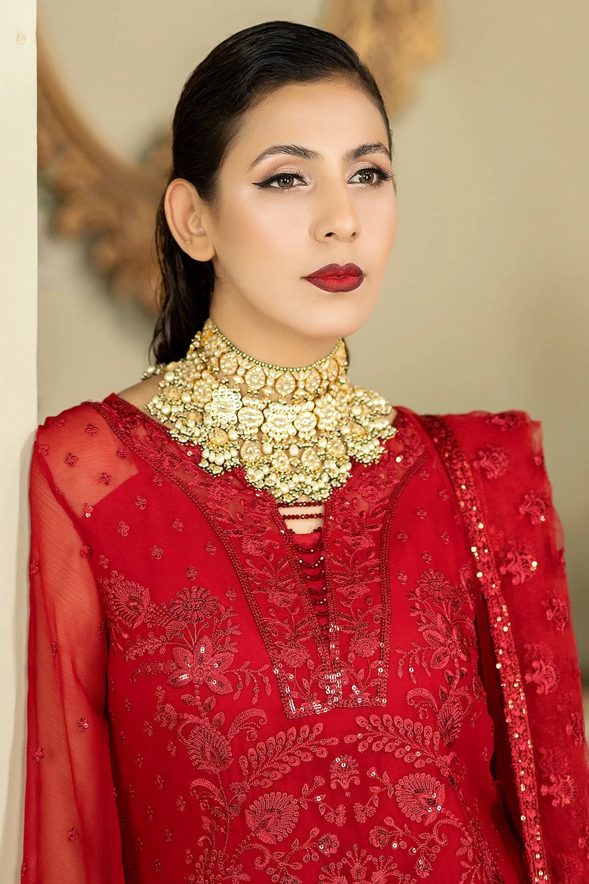 Deep Red Embroidered Pakistani Salwar Kameez Dupatta Salwar Suit