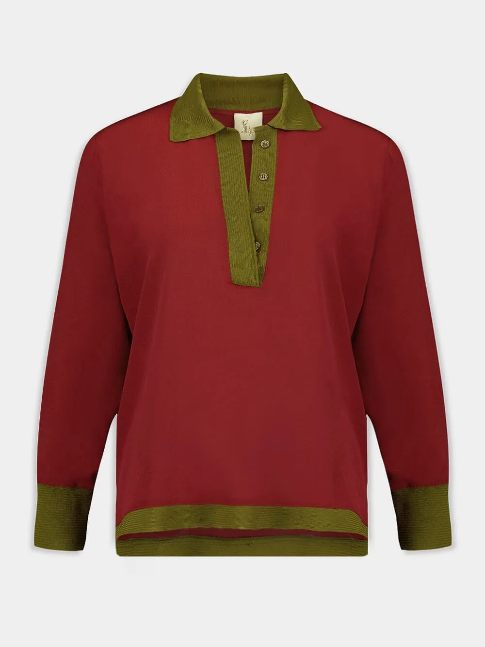 Diane Burgundy Silk V-Neck Longsleeve