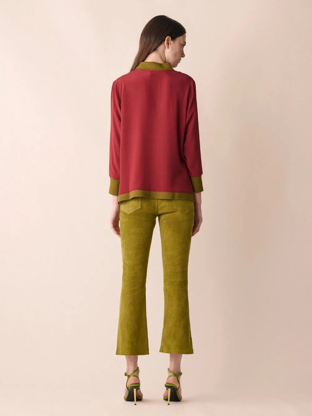 Diane Burgundy Silk V-Neck Longsleeve