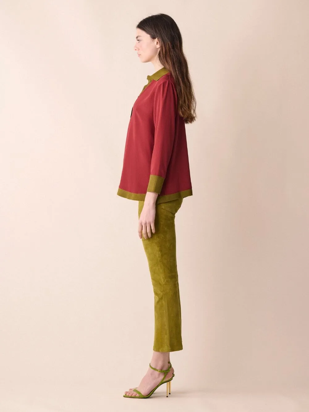Diane Burgundy Silk V-Neck Longsleeve