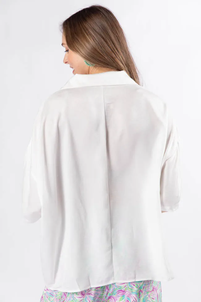 Dramatic Entrance Ivory Oversized Satin Collared Blouse