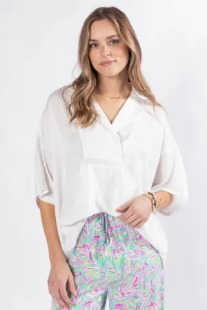 Dramatic Entrance Ivory Oversized Satin Collared Blouse