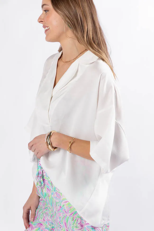 Dramatic Entrance Ivory Oversized Satin Collared Blouse