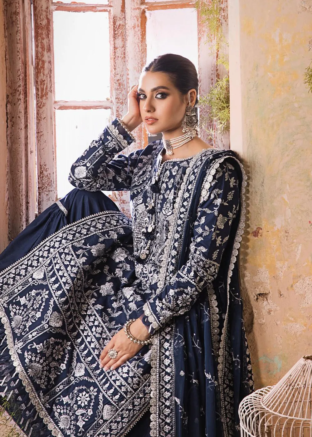 Eid Dress in Blue and White Lawn Kameez Salwar Style for Pakistani Party Wear