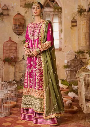 Eid Dress in Pink and Green Lawn Kameez Salwar Style Pakistani Party Wear
