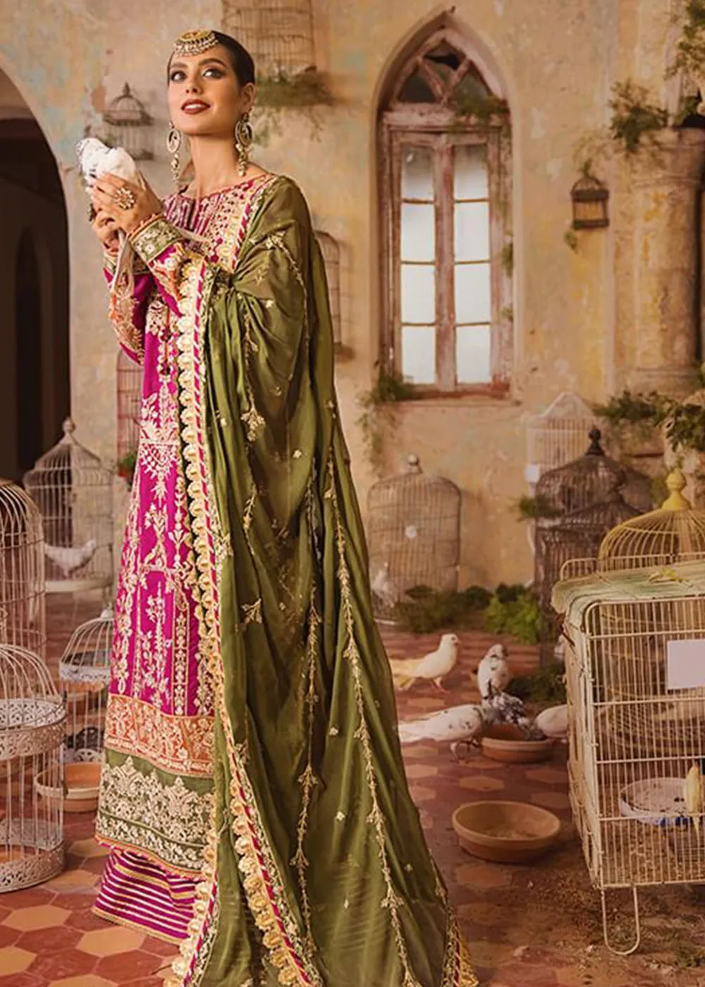 Eid Dress in Pink and Green Lawn Kameez Salwar Style Pakistani Party Wear