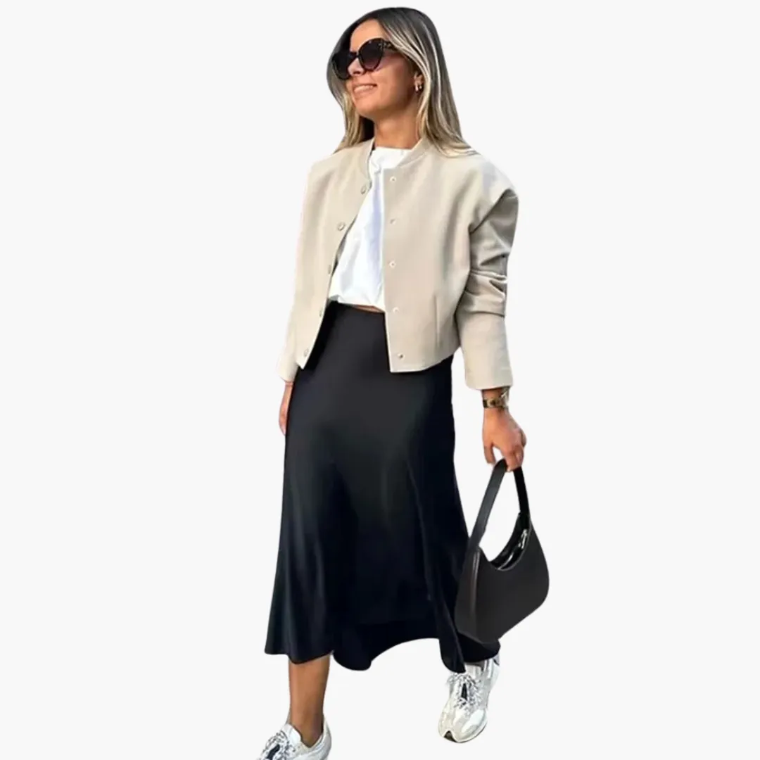 Elegant high-waisted satin skirt for women – versatile style