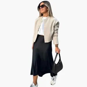 Elegant high-waisted satin skirt for women – versatile style