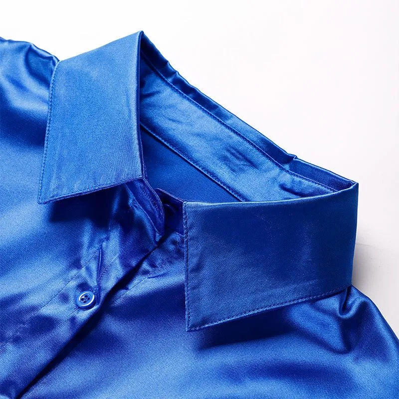 Elegant Satin Solid Long Sleeve Blouse