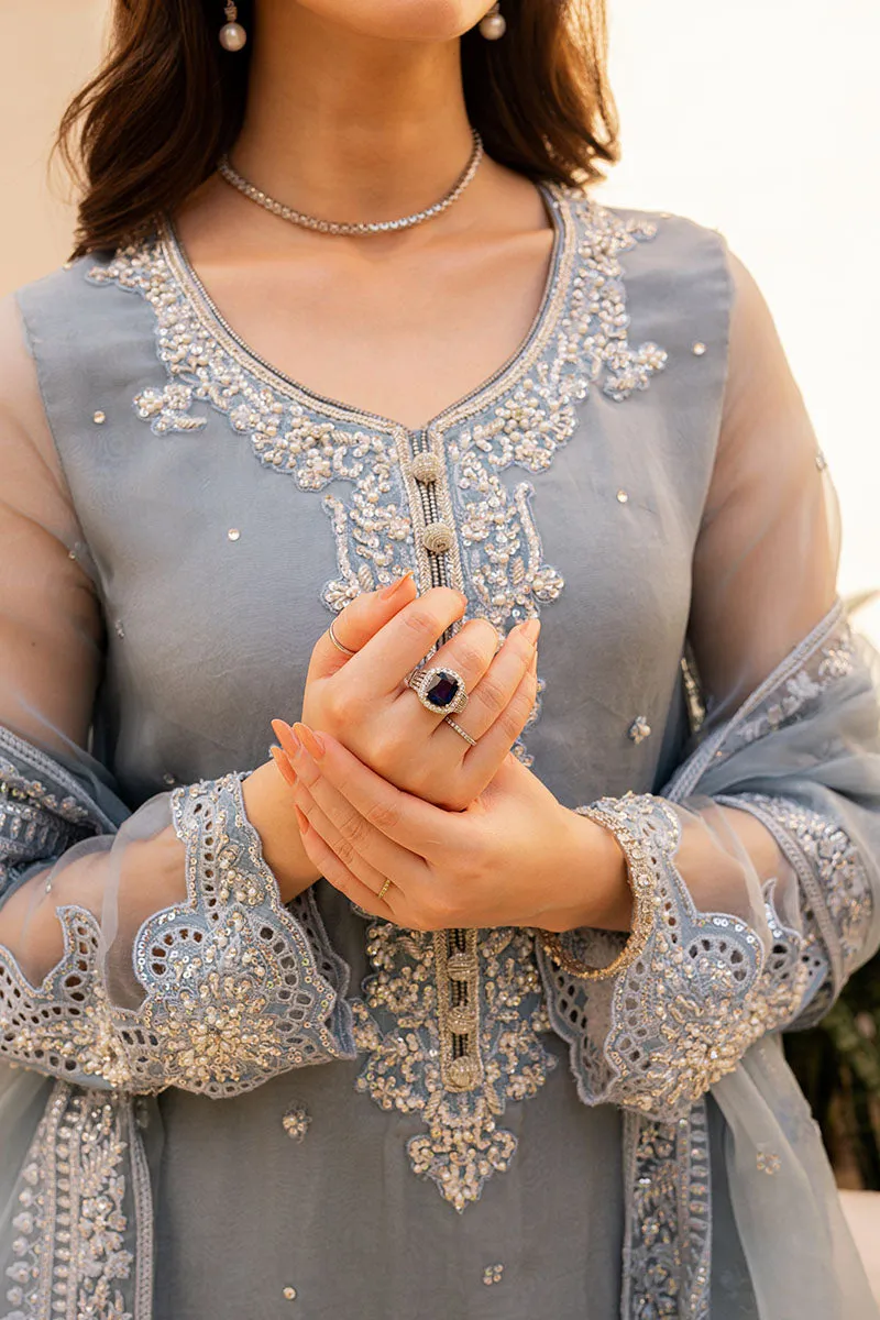 Embellished Kameez Trouser Grey Pakistani Wedding Dress