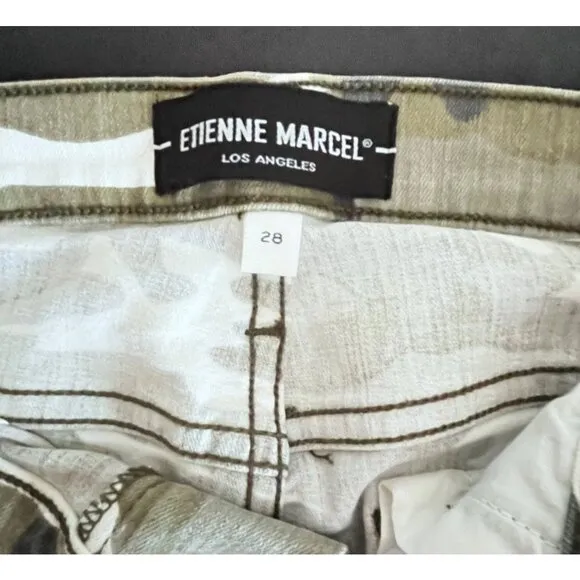 Etienne Marcel Women's Camo Jeans Skinny Leg Red Ankle Zippers Size 28 Designer
