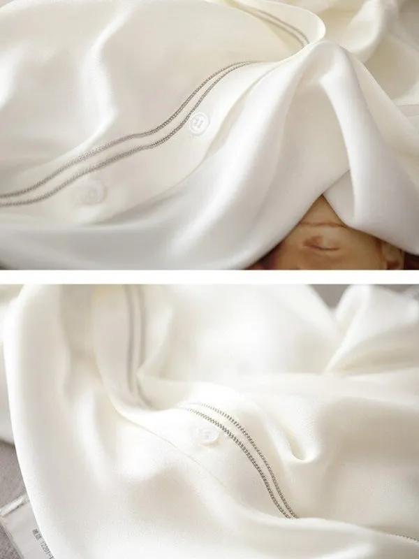 Fashion Elegant Women Short Sleeve Silk White Blouse