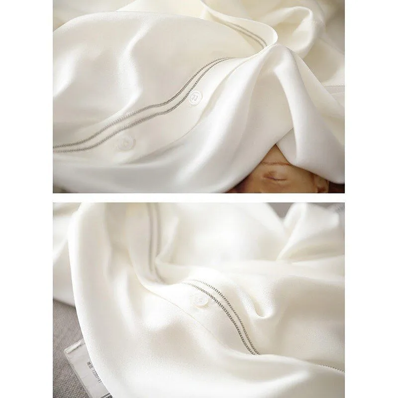 Fashion Elegant Women Short Sleeve Silk White Blouse