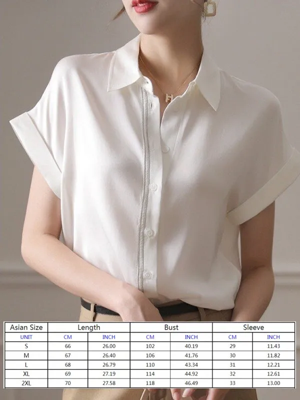 Fashion Elegant Women Short Sleeve Silk White Blouse