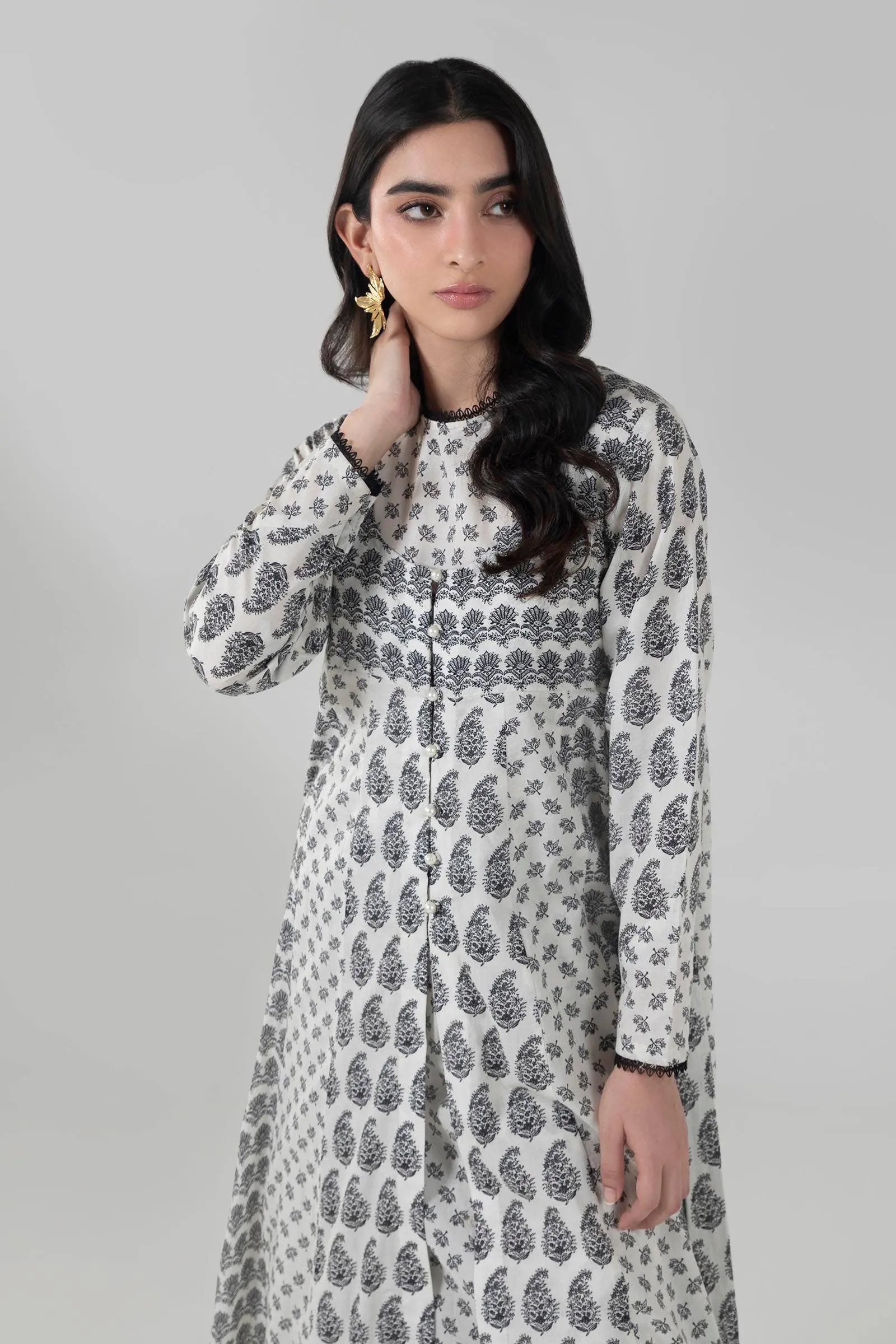 Floral Front Open Frock Ready To Wear Pakistani Salwar Kameez
