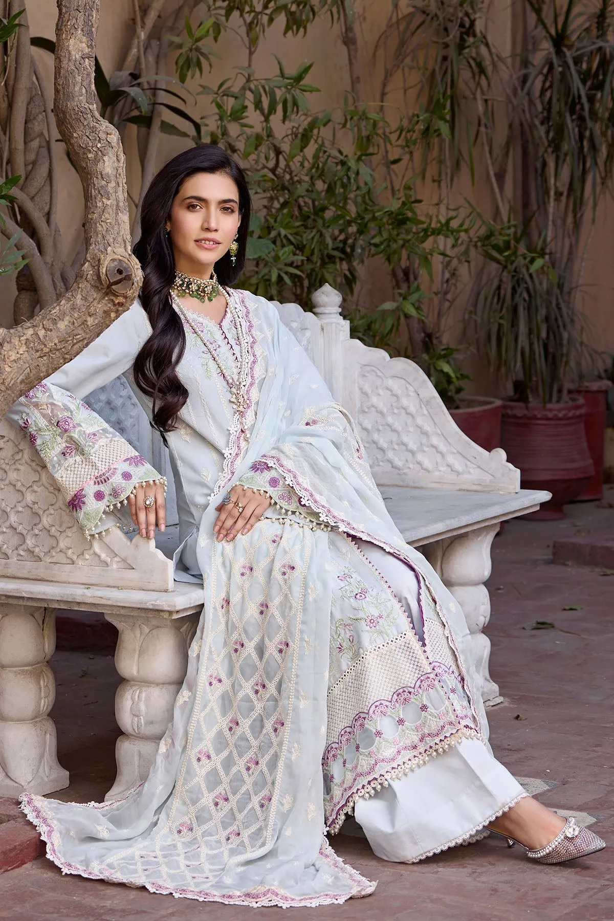 Grey Pakistani Long Kameez Trousers with Dupatta Eid Dress