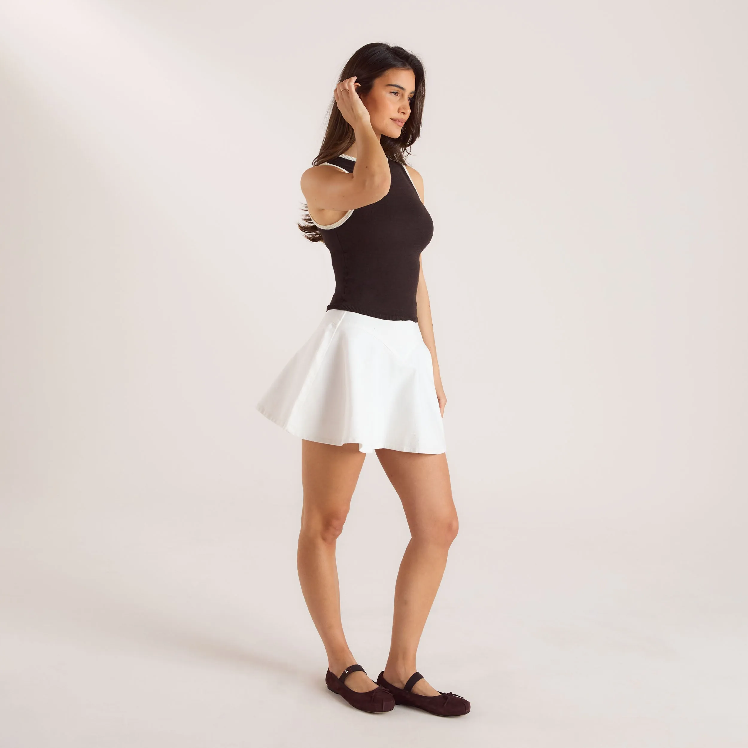 High-Waisted Denim Skirt - White