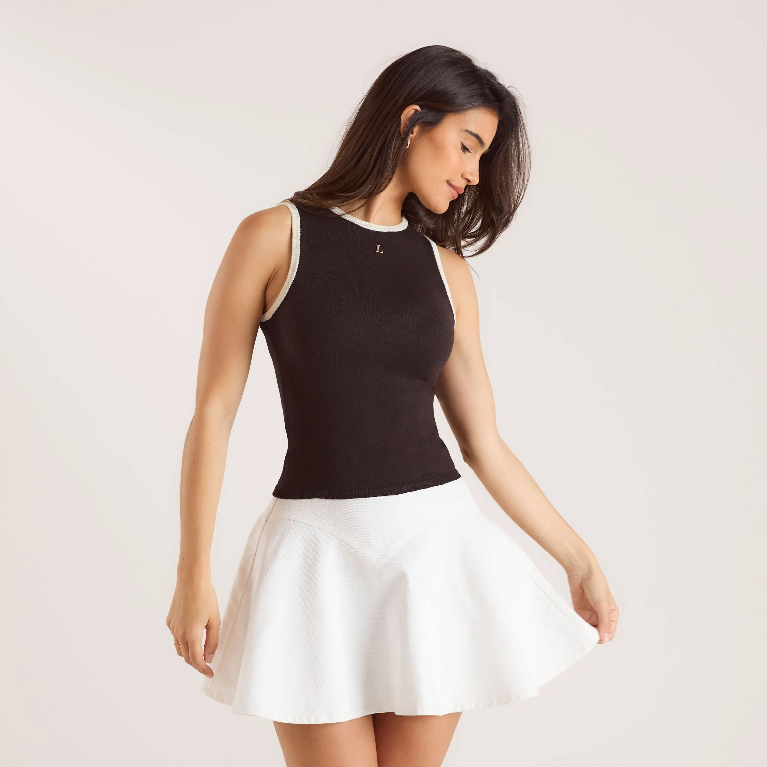 High-Waisted Denim Skirt - White