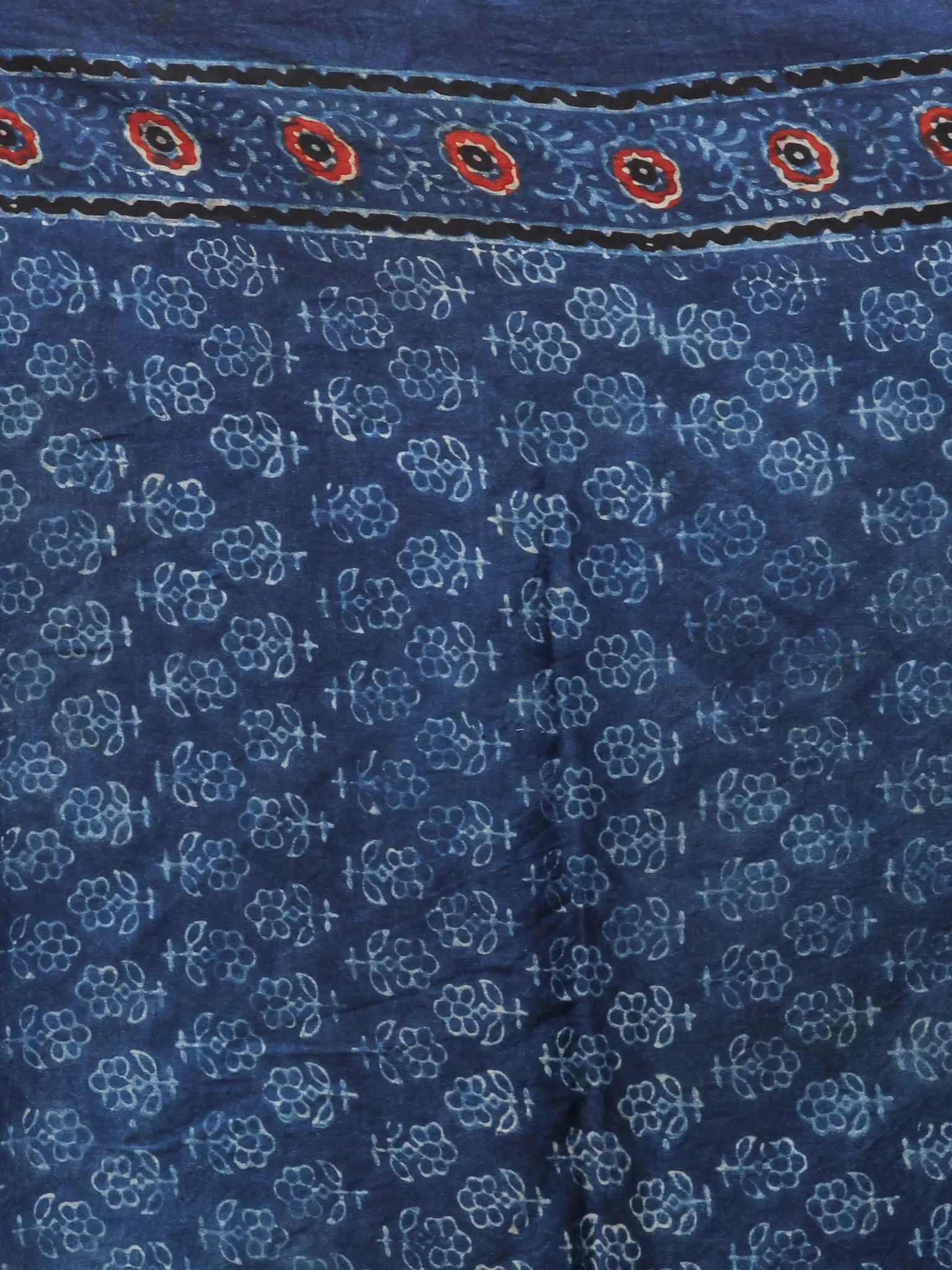 Indigo Black White Brick Red Ajrakh Hand Block Printed Modal Silk Saree in Natural Colors - S031703511
