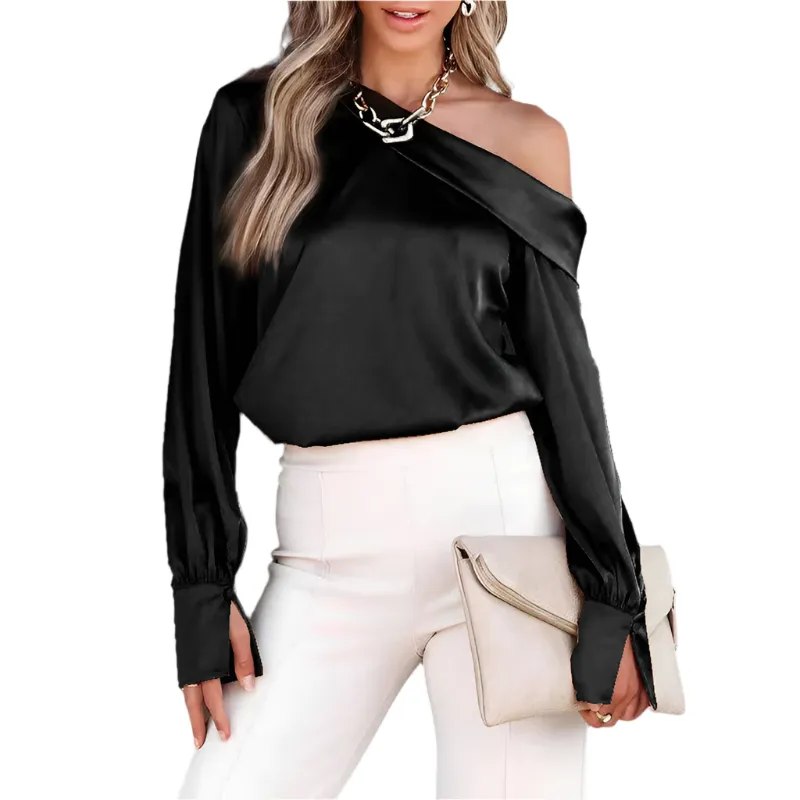 Isabelle – Luxurious Satin Women's Blouse with Open Shoulder