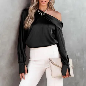 Isabelle – Luxurious Satin Women's Blouse with Open Shoulder