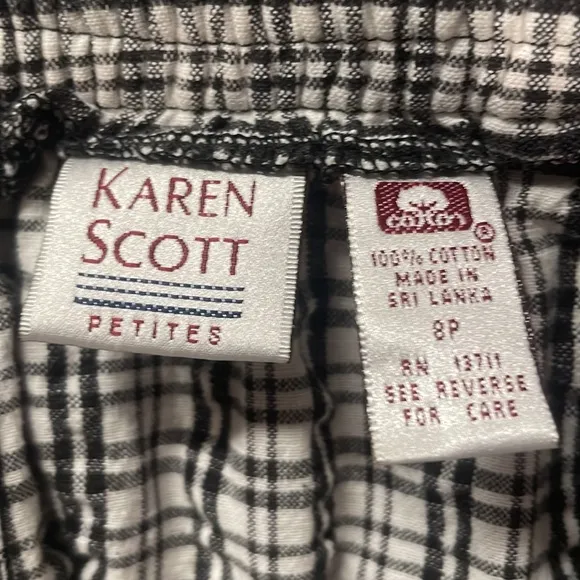 Karen Scott Bermuda shorts high waisted plaid 100% cotton black &amp; white size 8P