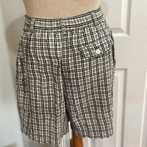 Karen Scott Bermuda shorts high waisted plaid 100% cotton black &amp; white size 8P