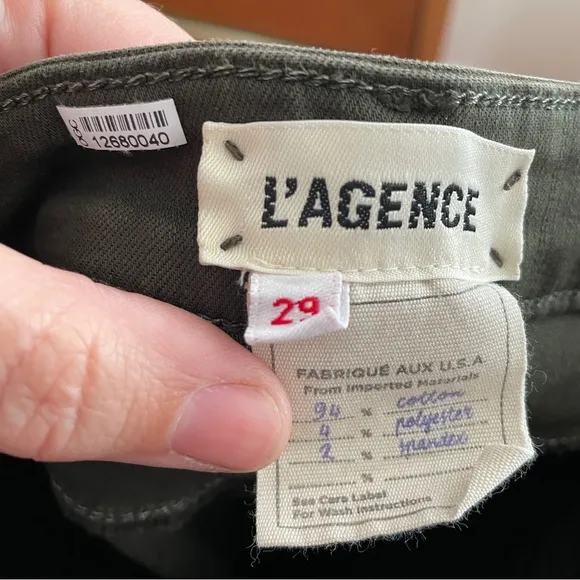 L’AGENCE Margot Skinny High Rise Jeans Olive Green Size 29 Stretch Denim