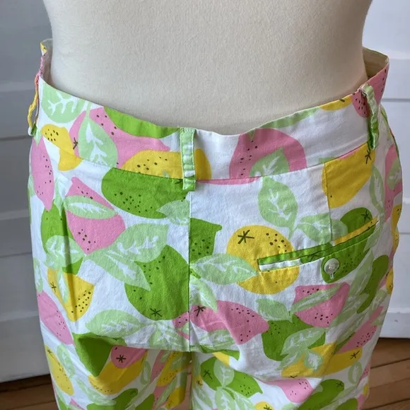 Lilly Pulitzer Vintage High Waist Lemon Lime Print Cotton Bermuda Shorts, Size 6